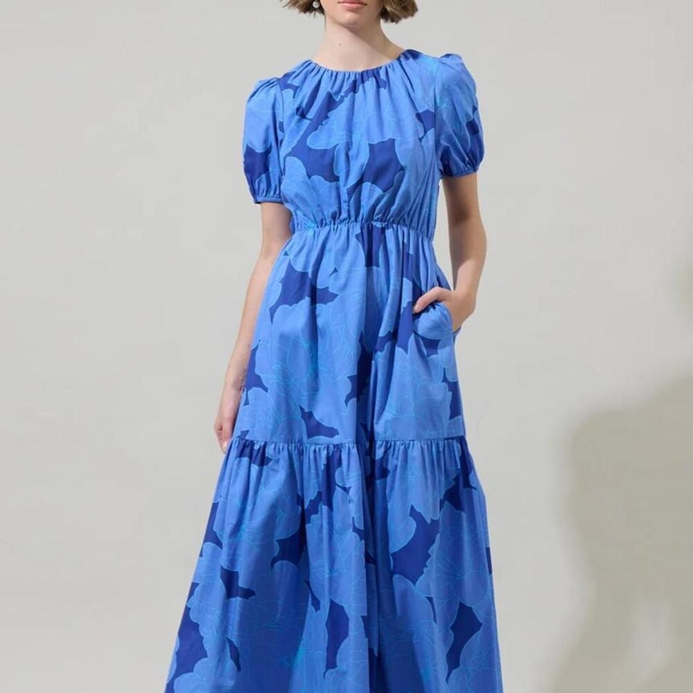 Sugarlips Skyline Floral Becca Tiered Blue Maxi Dress - Size L
